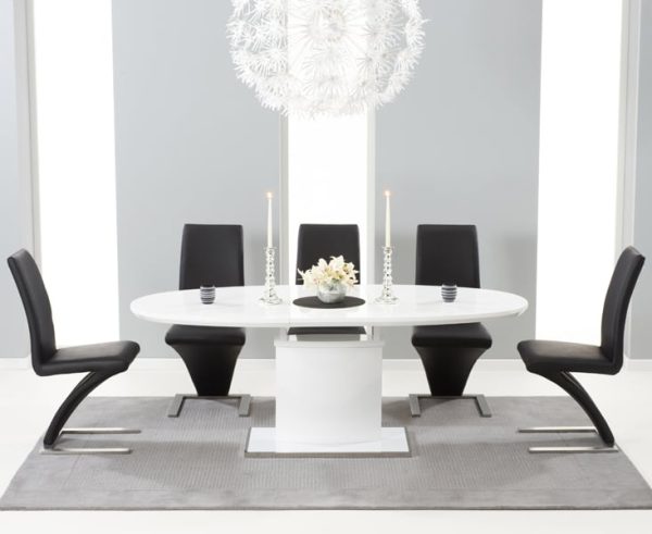 Extending Valzo 160cm White High Gloss Pedestal Dining Table with 6 White Aldo Chairs | Bed Sava