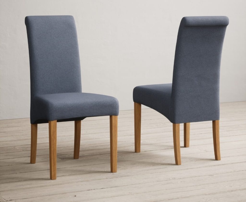 Extending Buxton 140cm Oak and Soft White Painted Dining Table with 8 Grey Scroll Back Chairs