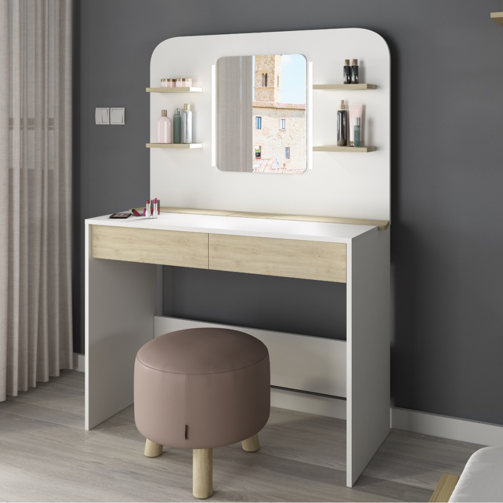 Trasman Secret Vanity Table Oak & White