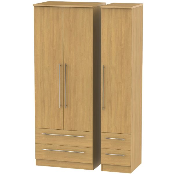 Welcome Furniture Sherwood Tall Triple 2 Drawer + Drawer Robe Modern Oak | Bed Sava