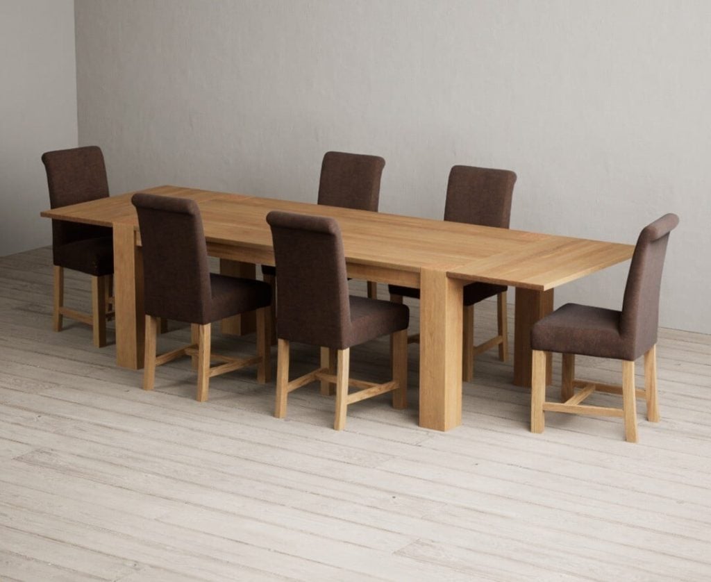 Sheringham 200cm Solid Oak Dining Table with Sheringham Oak Extensions (Pair) with 12 Natural Scroll Back Chairs
