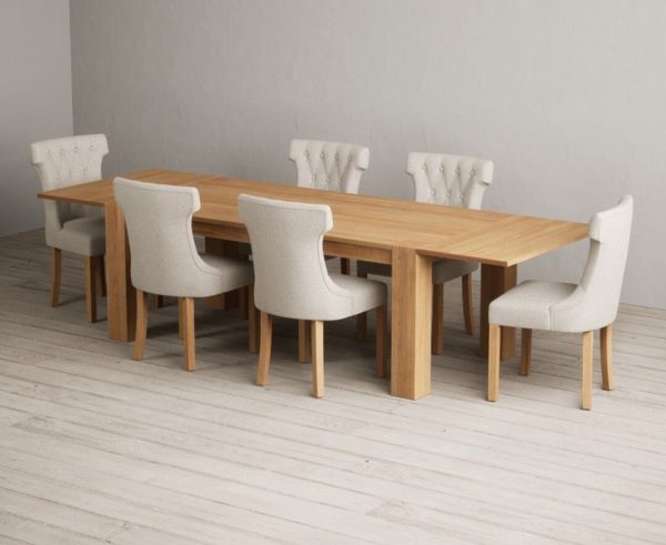 Sheringham 200cm Solid Oak Dining Table with 10 Grey Clara Chairs with Sheringham Oak Extensions Pair | Bed Sava