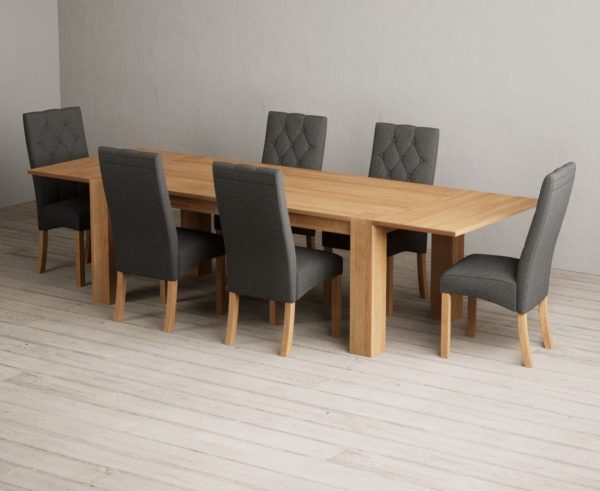 Sheringham 200cm Solid Oak Dining Table with 10 Grey Maya Chairs with Sheringham Oak Extensions Pair | Bed Sava