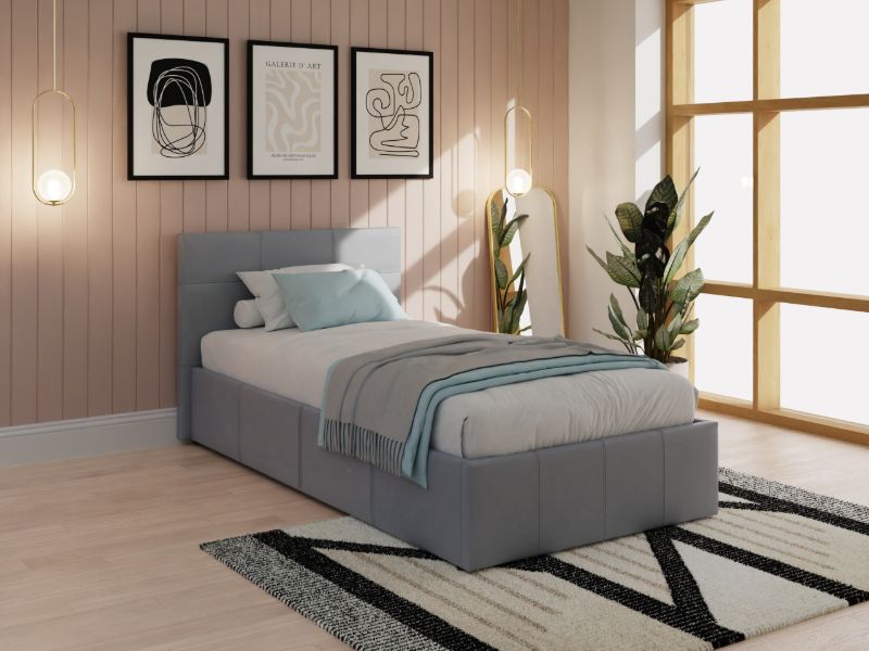 GFW Side Lift Ottoman Bed-Grey Faux Leather-Single