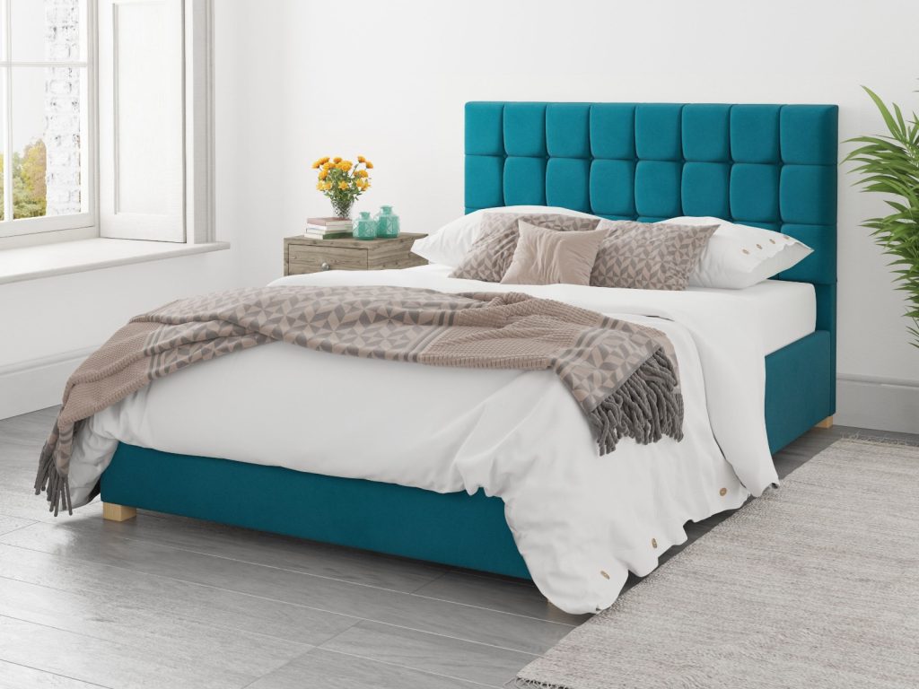 Aspire Sinatra Ottoman Bed Plush Velvet Teal - Kingsize