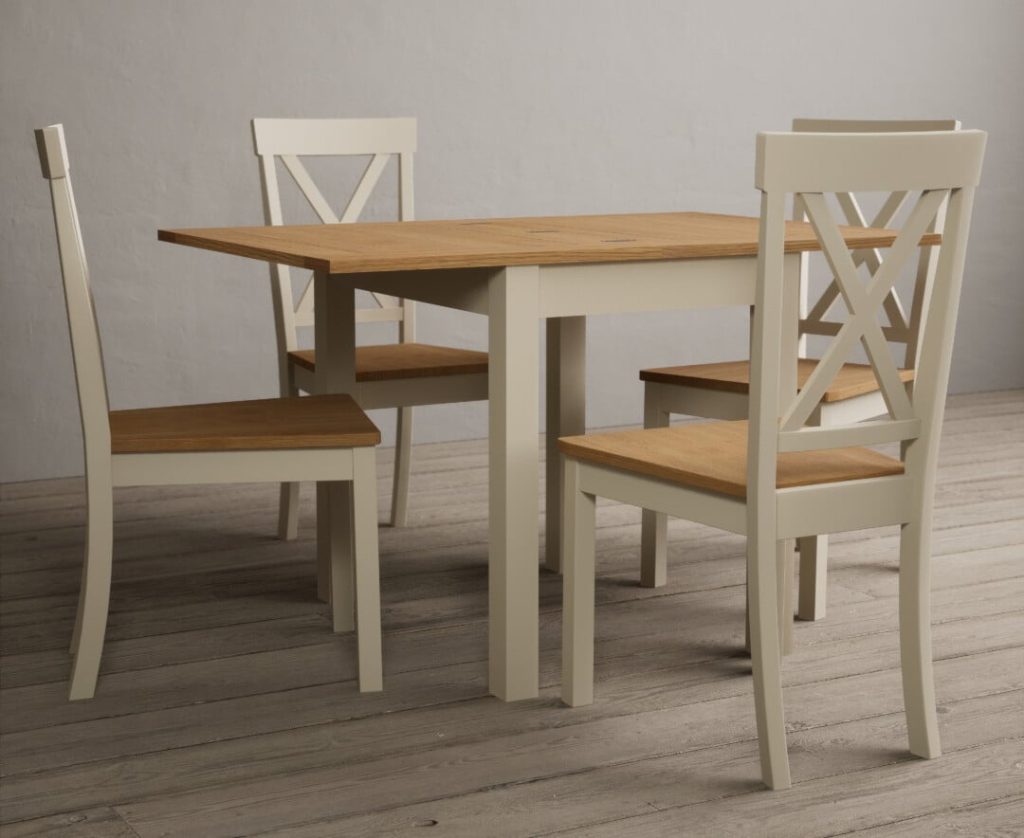 Extending Hadleigh Oak and Cream Painted Dining Table with 2 Blue Hertford Chairs
