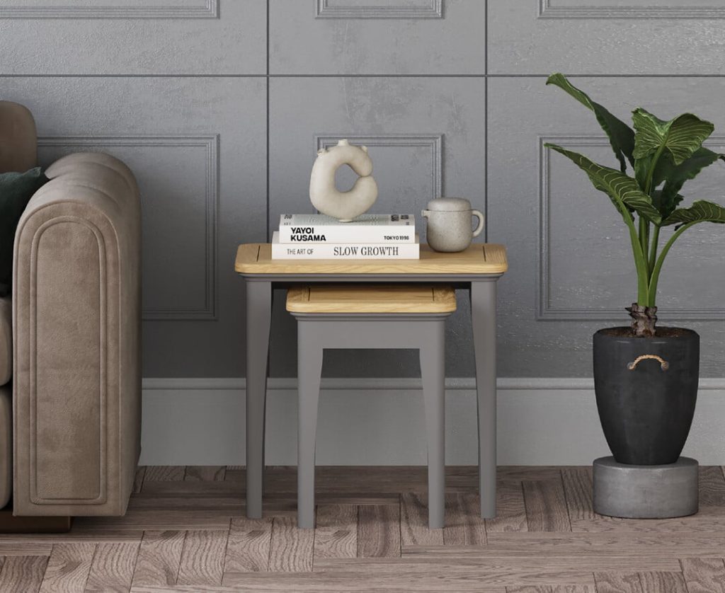 Felton Oak and Light Grey Painted Nest Of Tables