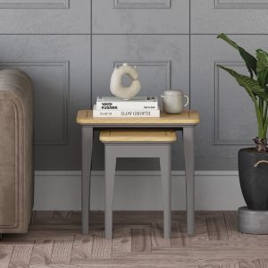 Felton Oak and Light Grey Painted Nest Of Tables | Bed Sava