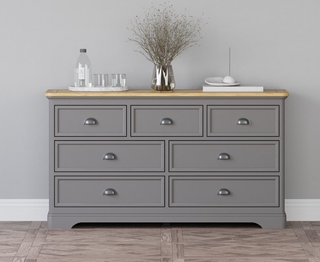 Felton Oak and Light Grey Painted Wide Chest Of Drawers