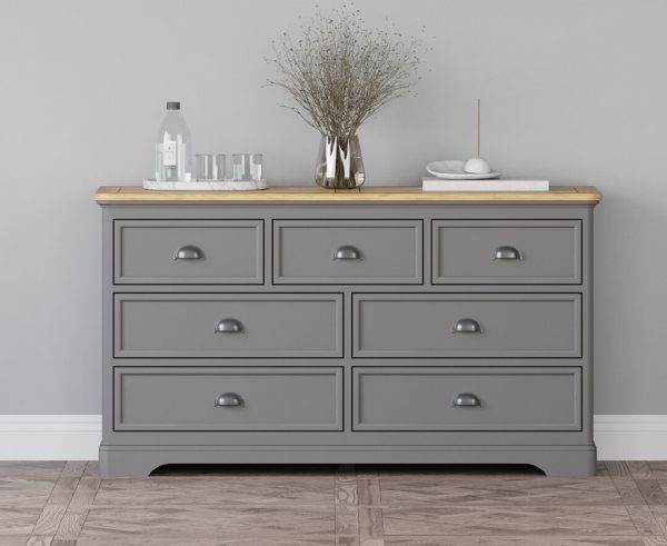 Felton Oak and Light Grey Painted Wide Chest Of Drawers | Bed Sava