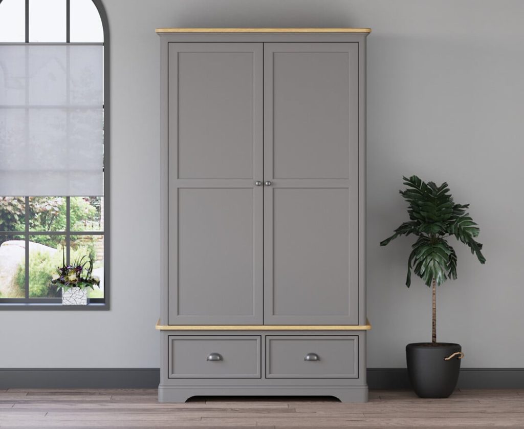 Felton Oak and Light Grey Painted Double Wardrobe