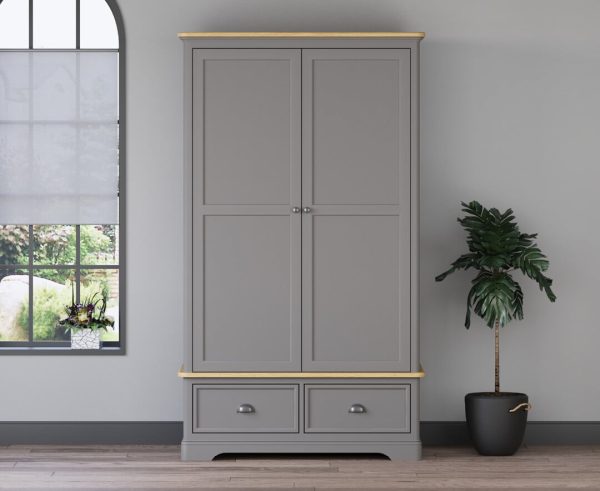 Felton Oak and Light Grey Painted Double Wardrobe | Bed Sava