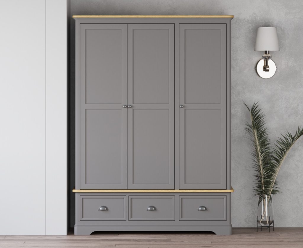 Felton Oak and Light Grey Painted Triple Wardrobe