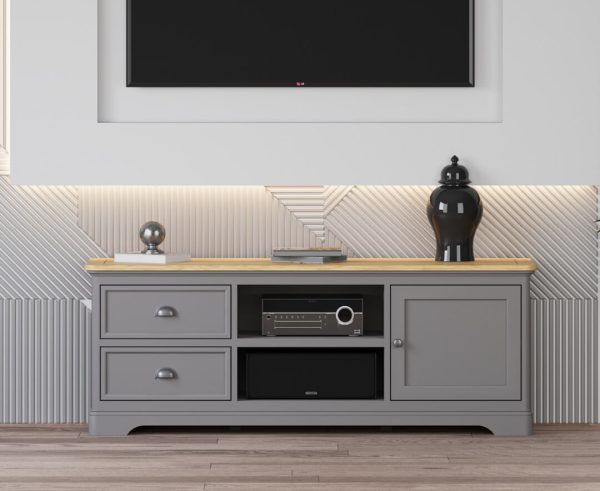 Felton Oak and Light Grey Painted Super Wide TV Cabinet | Bed Sava