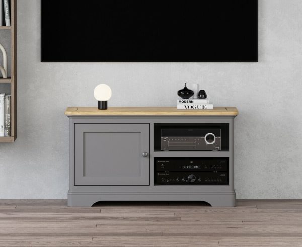 Felton Oak and Light Grey Painted Small TV Cabinet | Bed Sava
