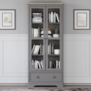 Felton Oak and Light Grey Painted Glazed Display Cabinet | Bed Sava