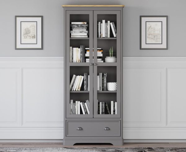 Felton Oak and Light Grey Painted Glazed Display Cabinet | Bed Sava