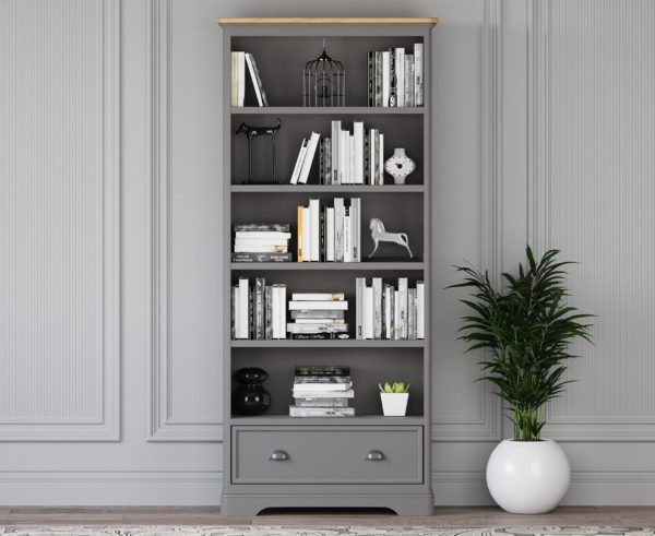 Felton Oak and Light Grey Painted Tall Bookcase | Bed Sava
