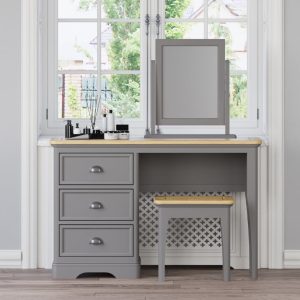 Felton Oak and Light Grey Painted Dressing Table Set | Bed Sava