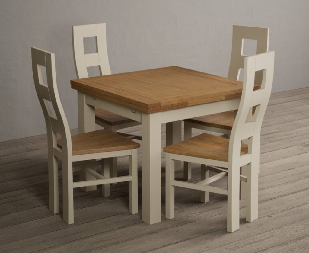 Extending Buxton 90cm Oak and Cream Painted Dining Table with 6 Oak Painted Chairs