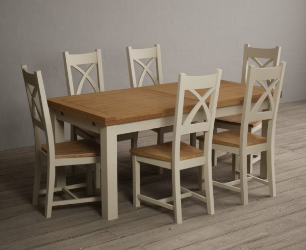Extending Buxton 180cm Oak and Cream Painted Dining Table with 12 Oak Painted Chairs | Bed Sava