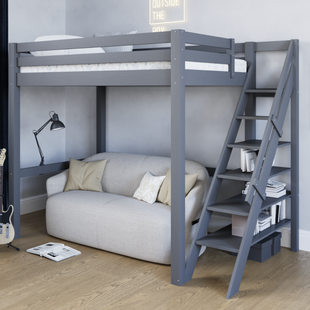 Noomi Studio Staircase Loft Bed Double High Sleeper Grey (FSC-Certified)
