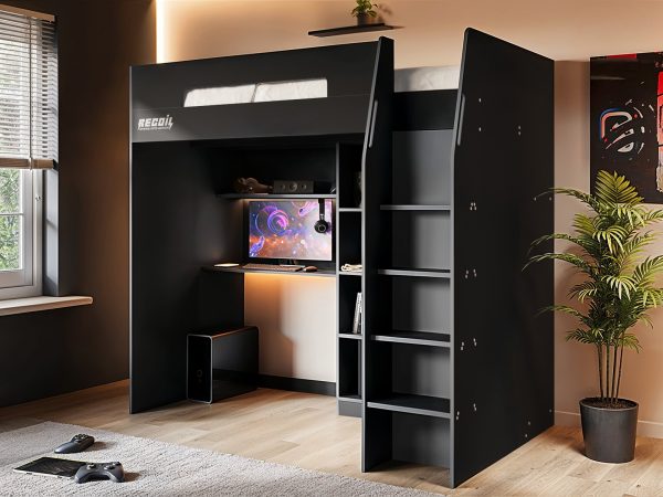 Recoil Summit Gaming High Sleeper with Wardrobe Black  Grey | Bed Sava