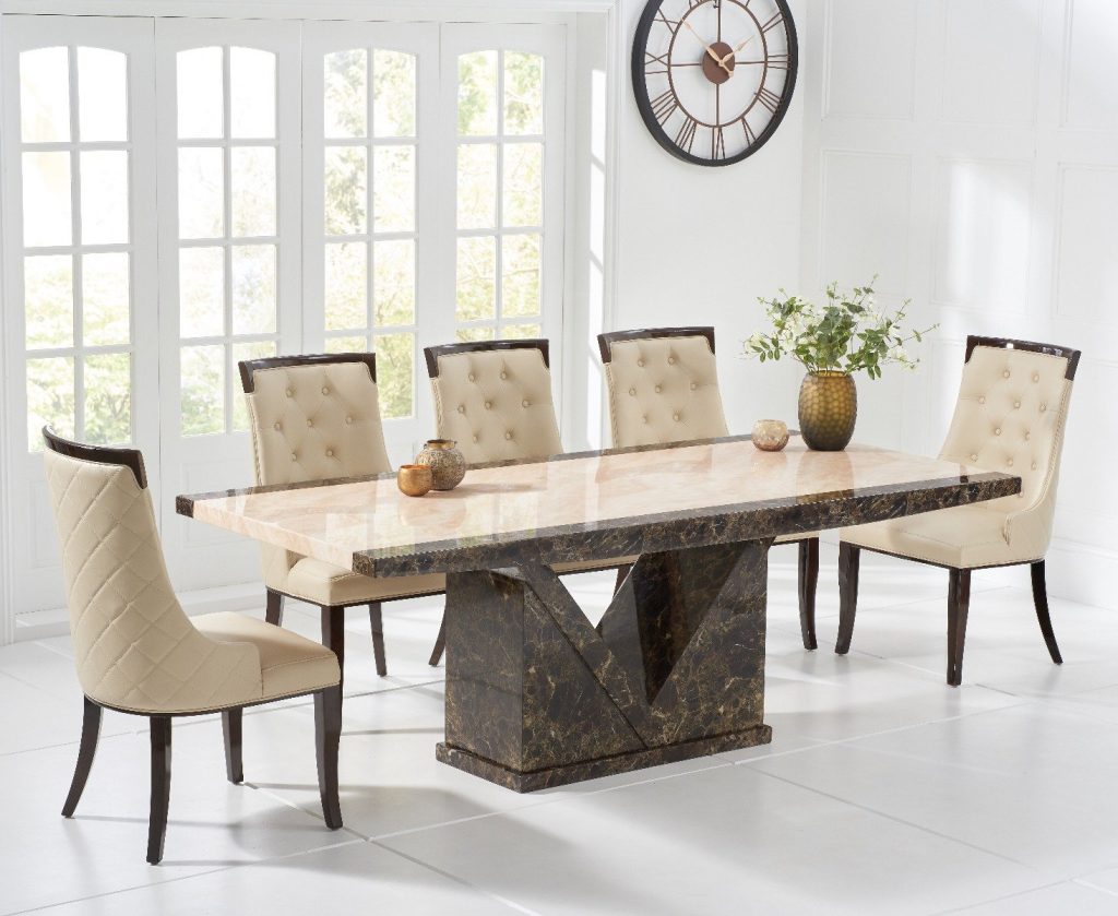 Tenore 220cm Extra Large Marble Effect Dining Table with 8 Cream Francesca Chairs