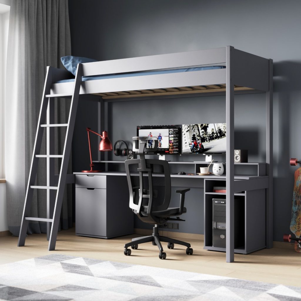 Noomi Tera Solid Wood Gaming High Sleeper Grey (FSC-Certified)