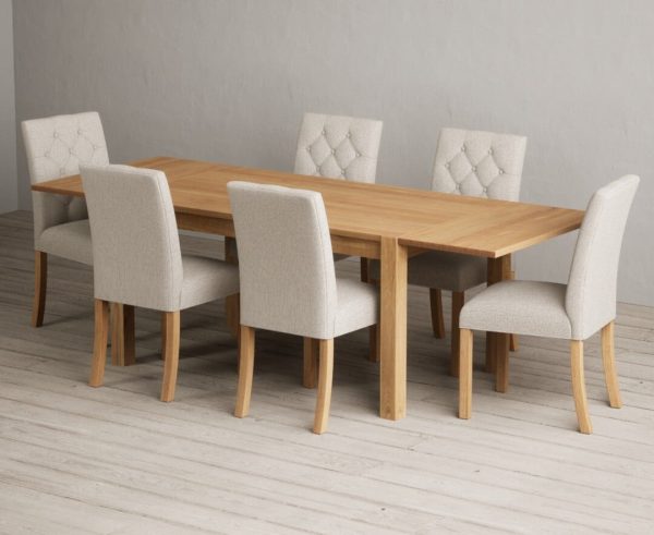 Thetford 150cm Oak Dining Table with Thetford 45cm Oak Extensions with 6 Natural Isabella Chairs | Bed Sava
