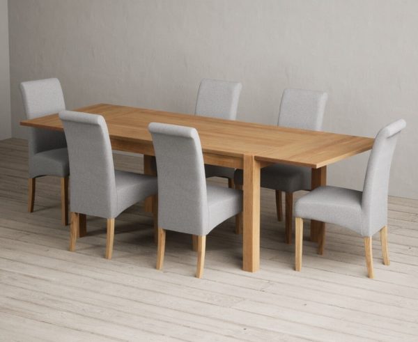 Thetford 150cm Oak Dining Table with Thetford 45cm Oak Extensions with 8 Natural Scroll Back Chairs | Bed Sava