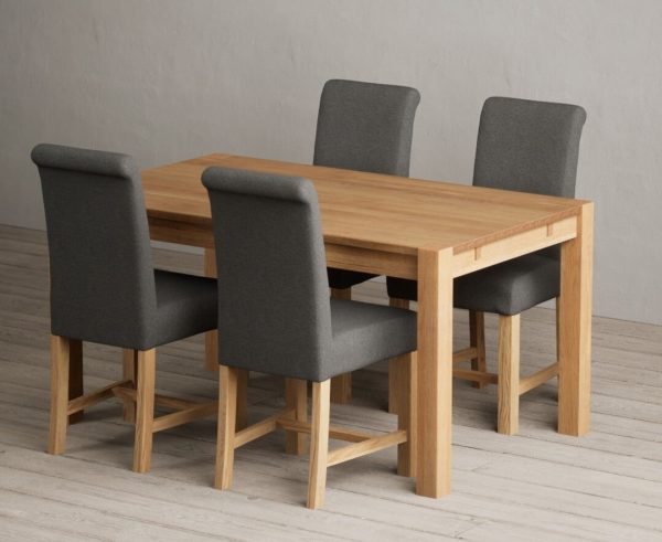 Thetford 150cm Oak Dining Table with 4 Blue Scroll Back Chairs | Bed Sava