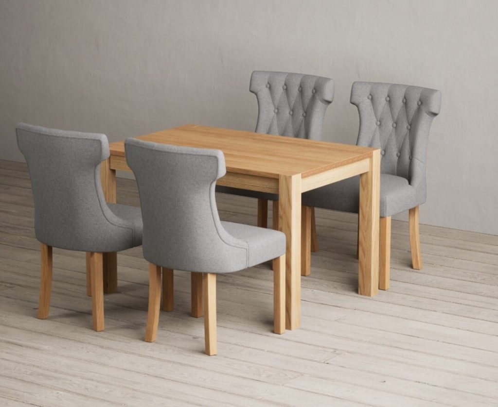 Thetford 120cm Oak Dining Table with 4 Grey Clara Chairs