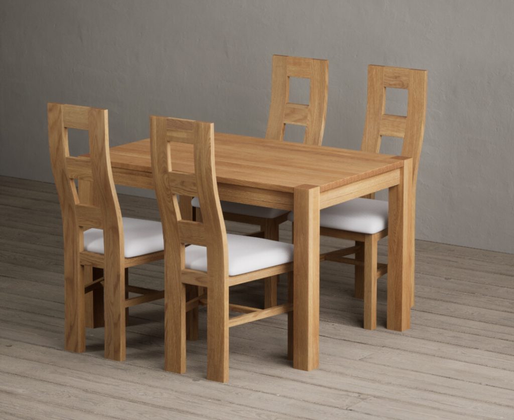Thetford 120cm Oak Dining Table with 4 Charcoal Grey Natural Chairs