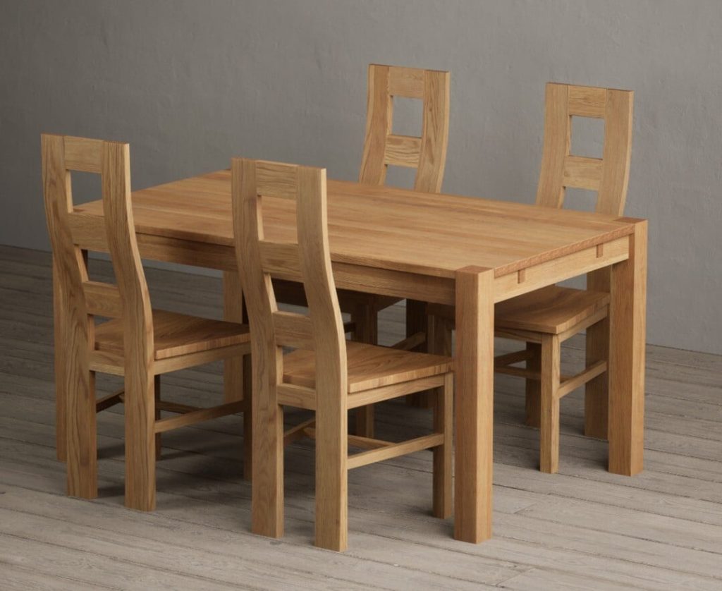 Thetford 150cm Oak Dining Table with 6 Blue Natural Chairs