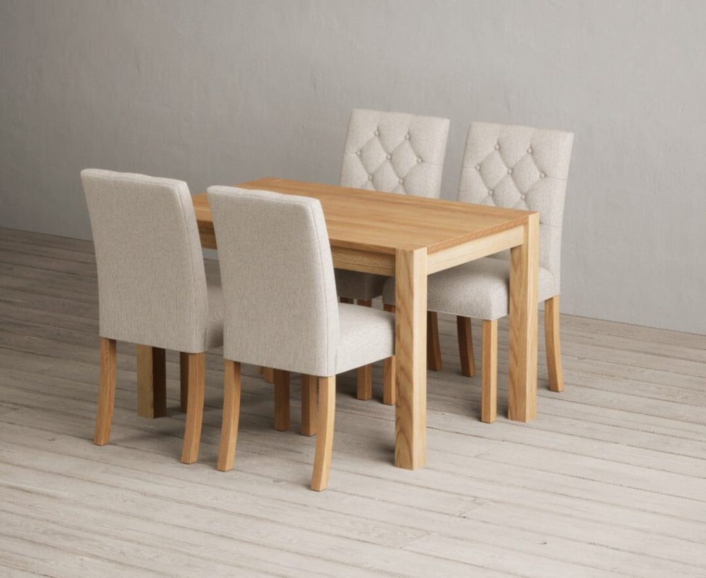 Thetford 120cm Oak Dining Table with 4 Grey Isabella Chairs