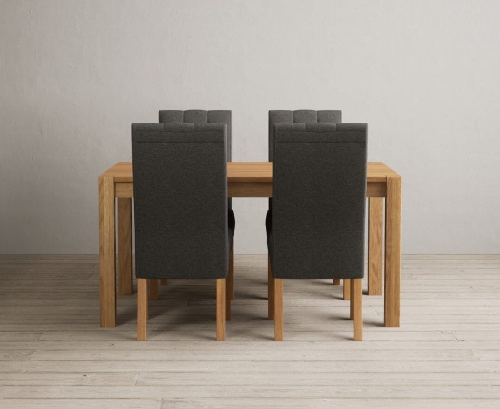 Thetford 150cm Oak Dining Table with 8 Grey Maya Chairs