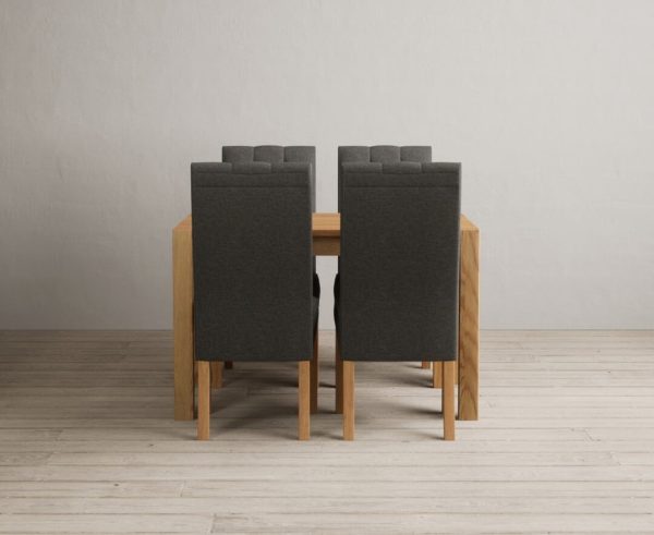 Thetford 120cm Oak Dining Table with 4 Grey Maya Chairs | Bed Sava