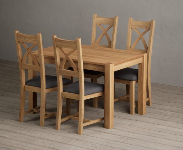 Thetford 120cm Oak Dining Table with 4 Brown Natural Solid Oak Chairs | Bed Sava