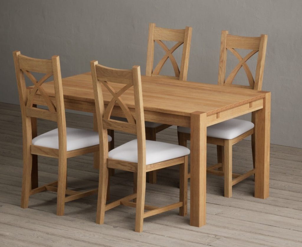 Thetford 150cm Oak Dining Table with 4 Brown Natural Solid Oak Chairs