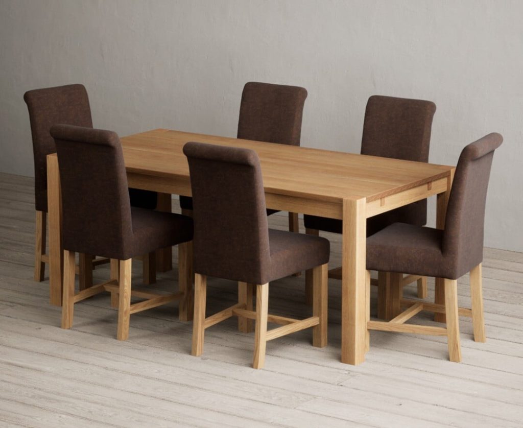 Thetford 180cm Oak Dining Table with 8 Grey Scroll Back Chairs