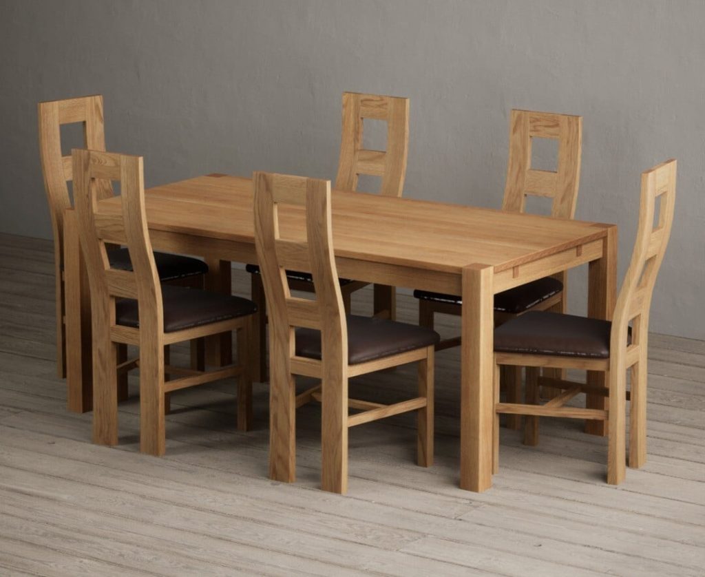 Thetford 180cm Oak Dining Table with 8 Light Grey Natural Chairs