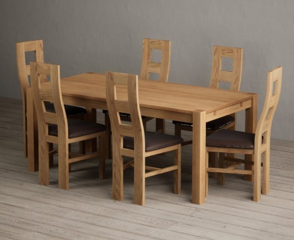 Thetford 180cm Oak Dining Table with 6 Charcoal Grey Natural Chairs | Bed Sava