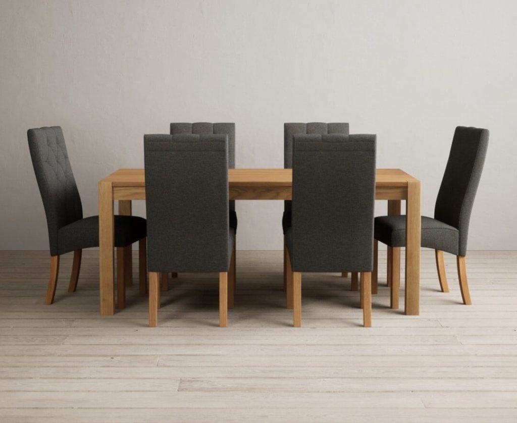 Thetford 180cm Oak Dining Table with 8 Grey Maya Chairs