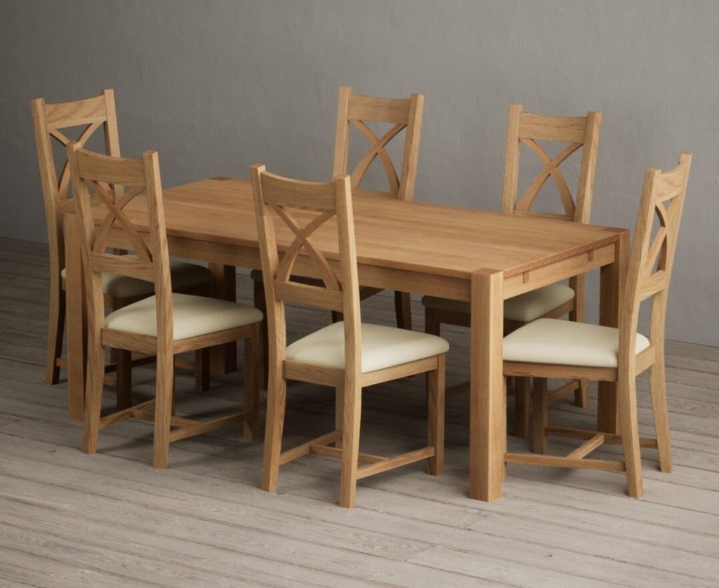 Thetford 180cm Oak Dining Table with 8 Grey Natural Solid Oak Chairs
