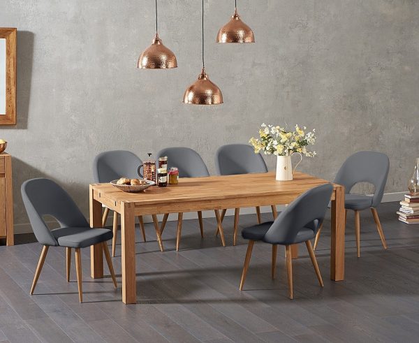 Thetford 180cm Oak Dining Table with 6 Grey Hudson Chairs | Bed Sava