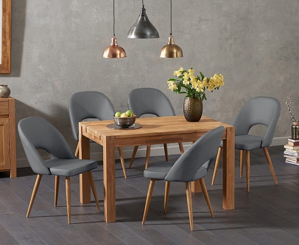 Thetford 120cm Oak Dining Table with 4 Grey Hudson Chairs | Bed Sava