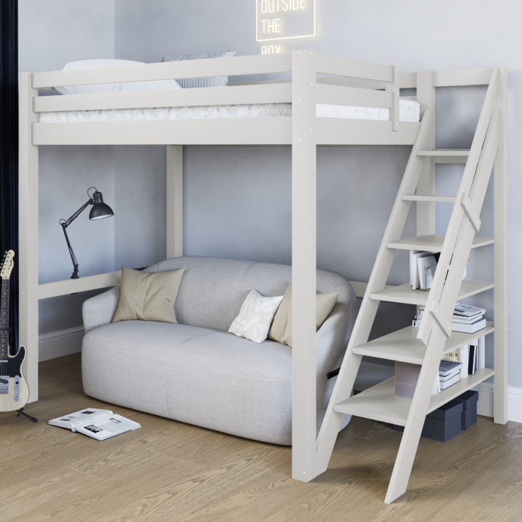 Noomi Studio Staircase Loft Bed Double High Sleeper White (FSC-Certified)
