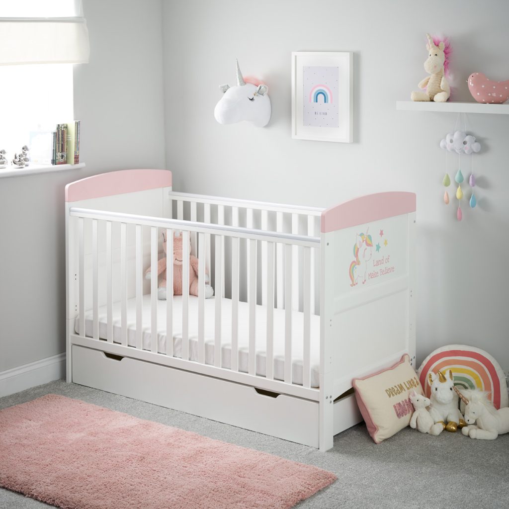 Obaby Grace Inspire Cot Bed & Under Drawer- Unicorn