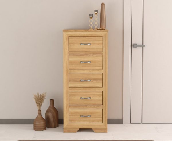 Tilt Solid Oak 5 Drawer Tallboy | Bed Sava